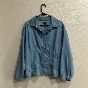 Kroix Womens Size 1X Long Sleeve Shirt Jean Look Pearl Snap